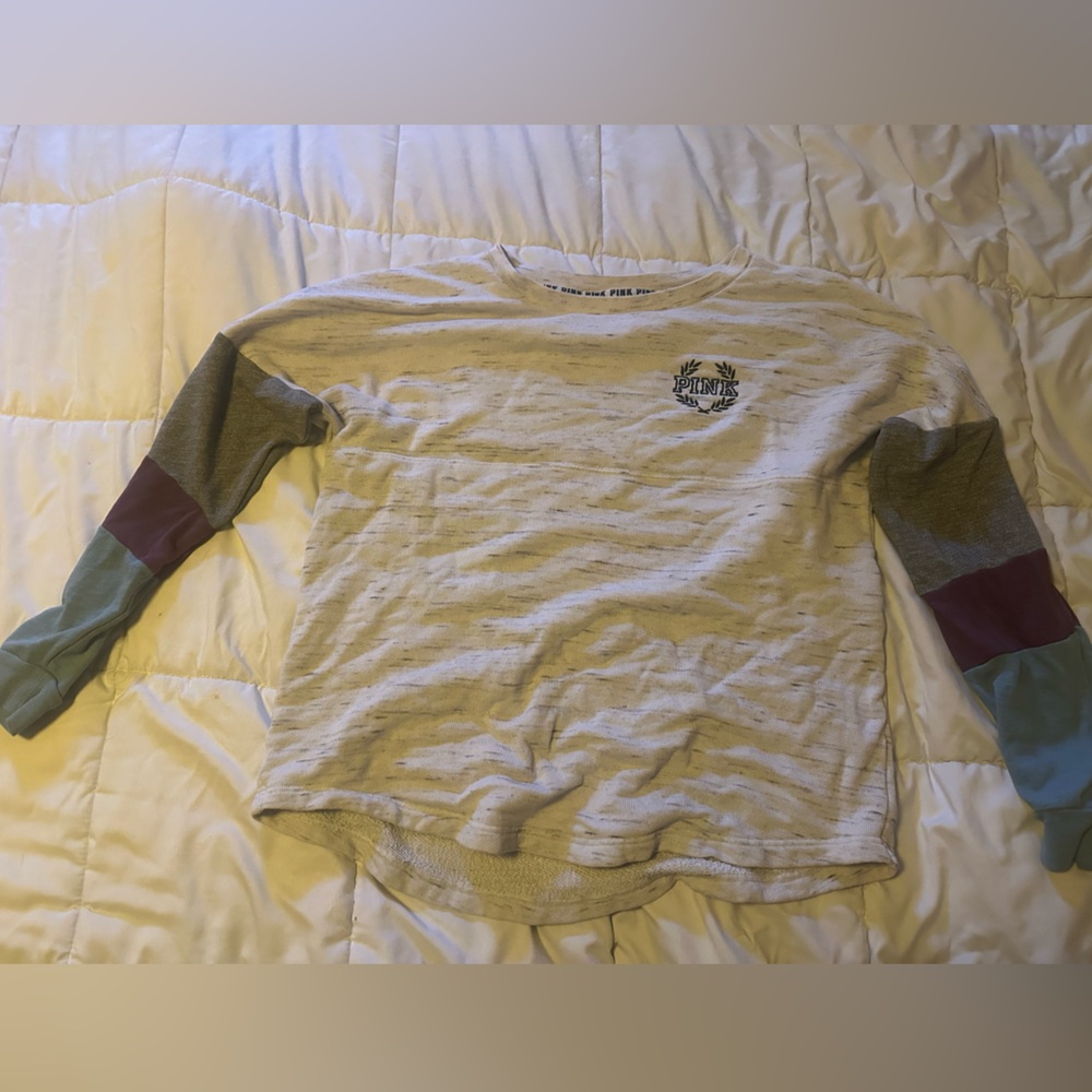 Victoria's Secret Colorblock Long Sleeve crewneck - Cream, Gray, Blue, Purple